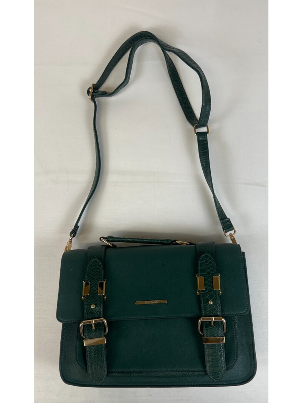 River Island Green Faux Leather Crossbody Satchel Bag Strap Buckle Handbag